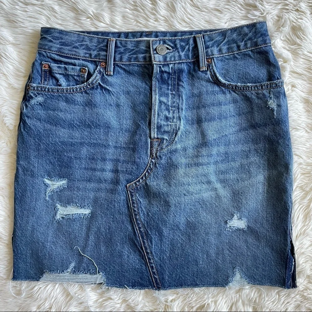 GRLFRND Skirt Blaire Split Pencil High Rise Distressed Mini in Faded Love 27 NWT